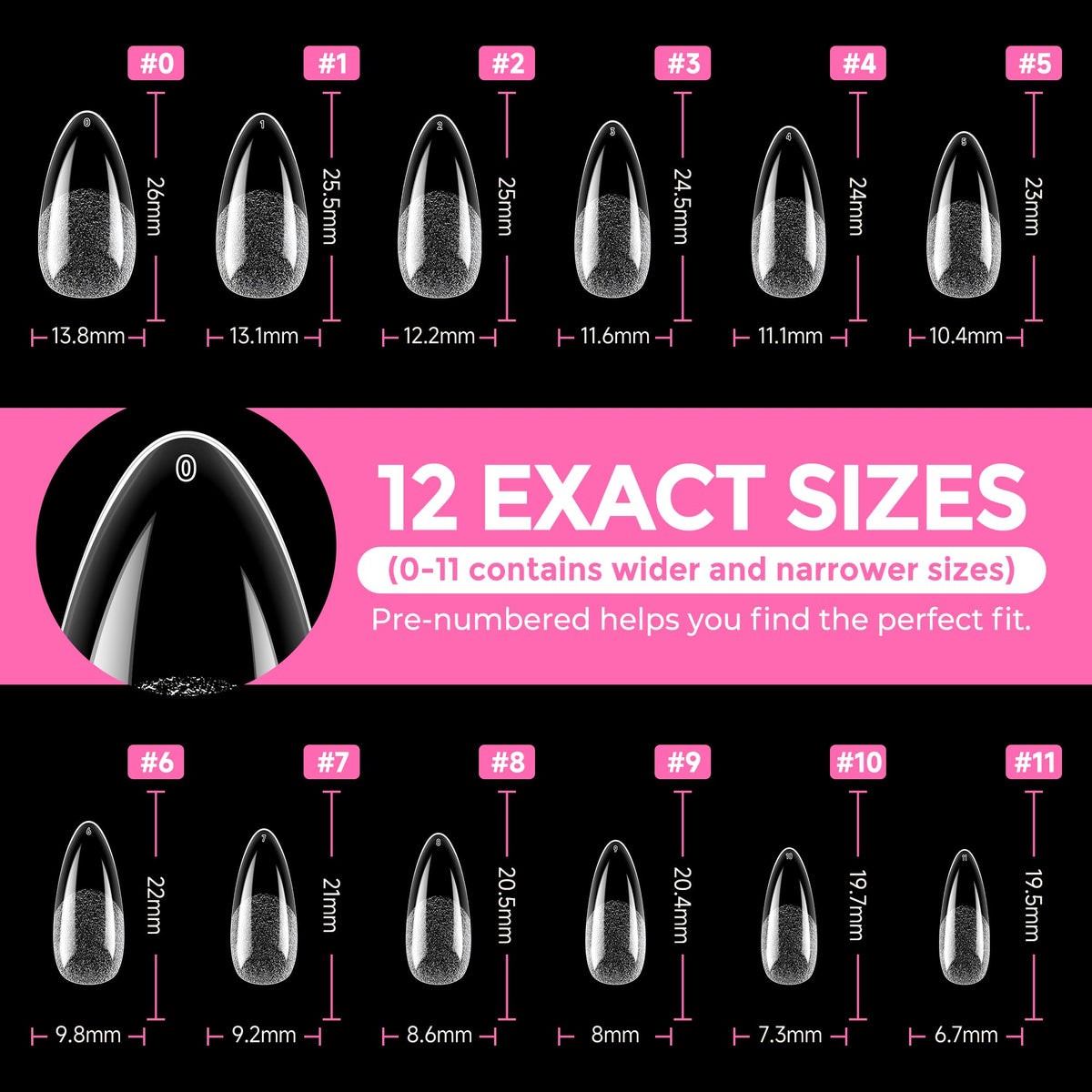 UNA GELLA clear tips stacked to display variety and storage convenience