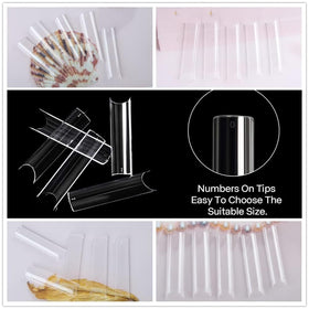 UNA GELLA stacked clear tips beside a ruler for length and scale comparison