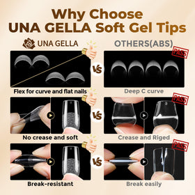 UNA GELLA clear square tips finished as a French manicure for clean look