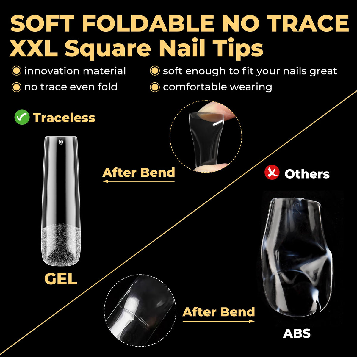 UNA GELLA clear XXL length tips displayed to show extra-long look