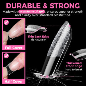 UNA GELLA texture close-up highlighting flexible soft-gel durability