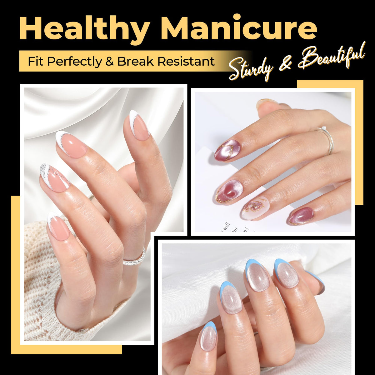 UNA GELLA close-up of matte pre-shape tip highlighting easy filing