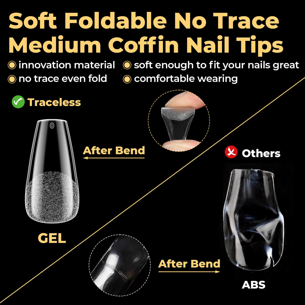 UNA GELLA close-up of soft-gel bending to show flexibility and no cracking benefit