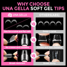 UNA GELLA finished short coffin manicure on model hand showing salon-quality look