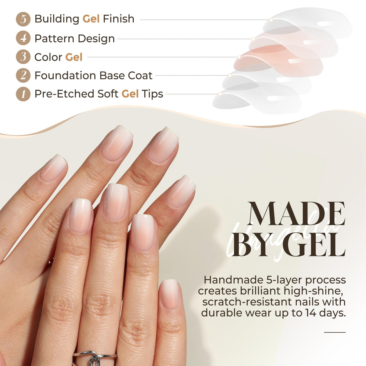 UNA GELLA on a model's hand showcasing natural short square fit