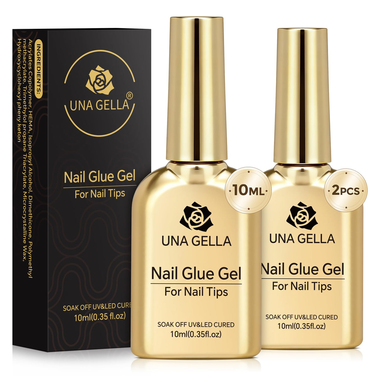 UNA GELLA front bottle view showing clear gel and brush applicator benefit precise application