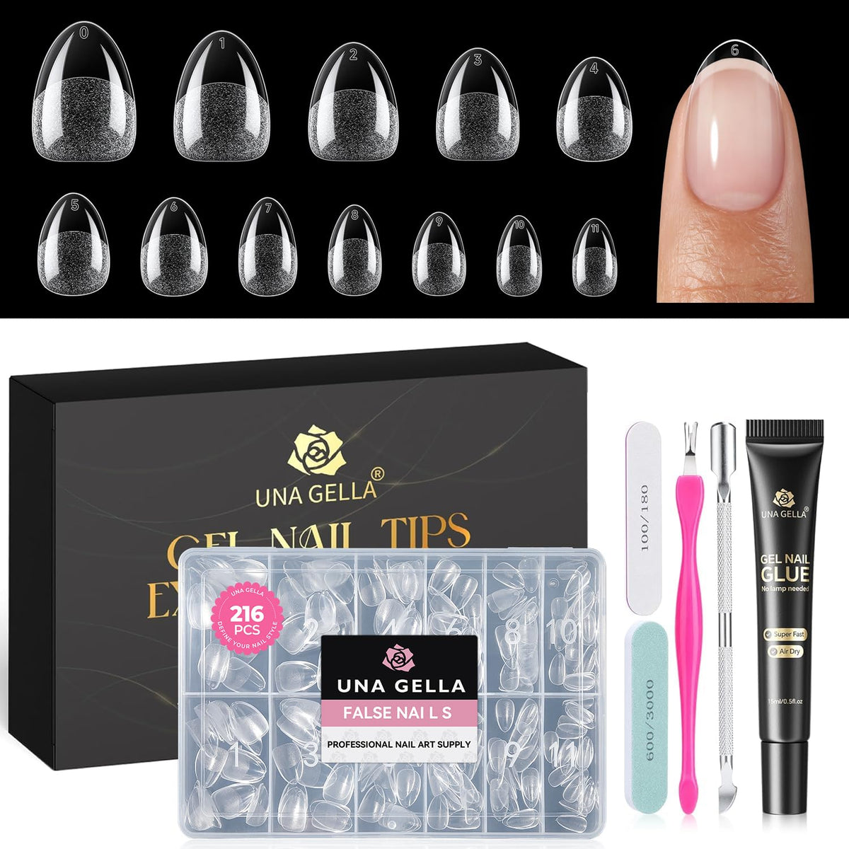 UNA GELLA front packaging showing kit contents and benefit of complete set