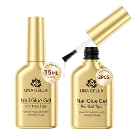 UNA GELLA front packaging showing two 15ml bottles and strong adhesive benefit