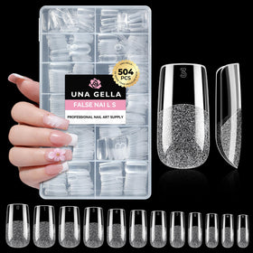 UNA GELLA front packaging of 504 clear square tips, plenty for many manicures