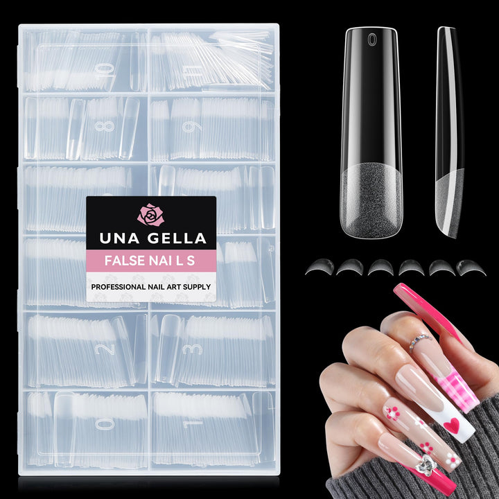 UNA GELLA front packaging showing 504 clear XXL tips and tidy box design, ready for salons