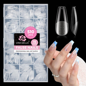 UNA GELLA front packaging showing 510pcs and coffin shape benefit fast prep