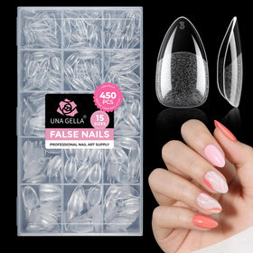 UNA GELLA front packaging showing 450-piece short almond set, easy selection benefit