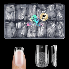UNA GELLA front packaging showing 600-piece short square gel tips for bulk use