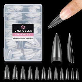 UNA GELLA front pack of 216 stiletto gel nail tips, simplifies salon prep
