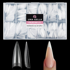 UNA GELLA front packaging showing 504 stiletto tips and benefits