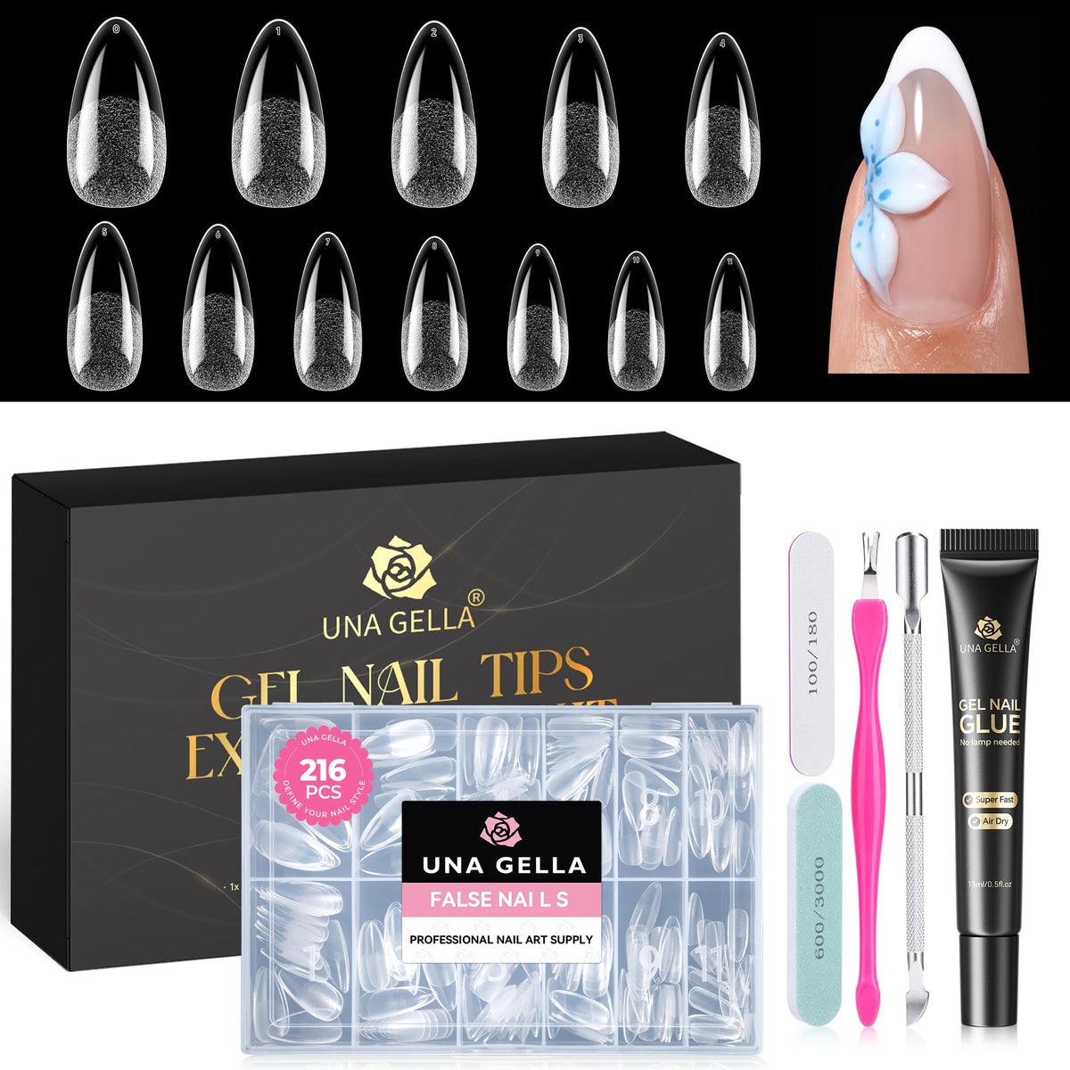 UNA GELLA front packaging showing kit contents and convenience