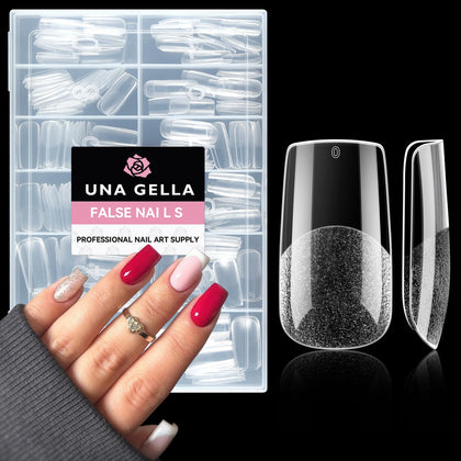 UNA GELLA front packaging showing 216-piece clear square tips and benefits