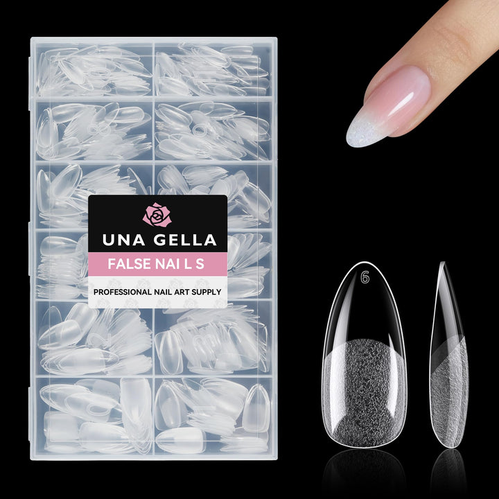 UNA GELLA front packaging showing 504-piece almond tips and brand