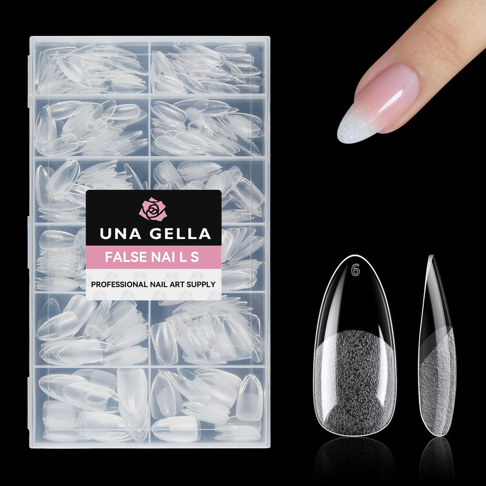 UNA GELLA front packaging showing 504-piece almond tips and brand