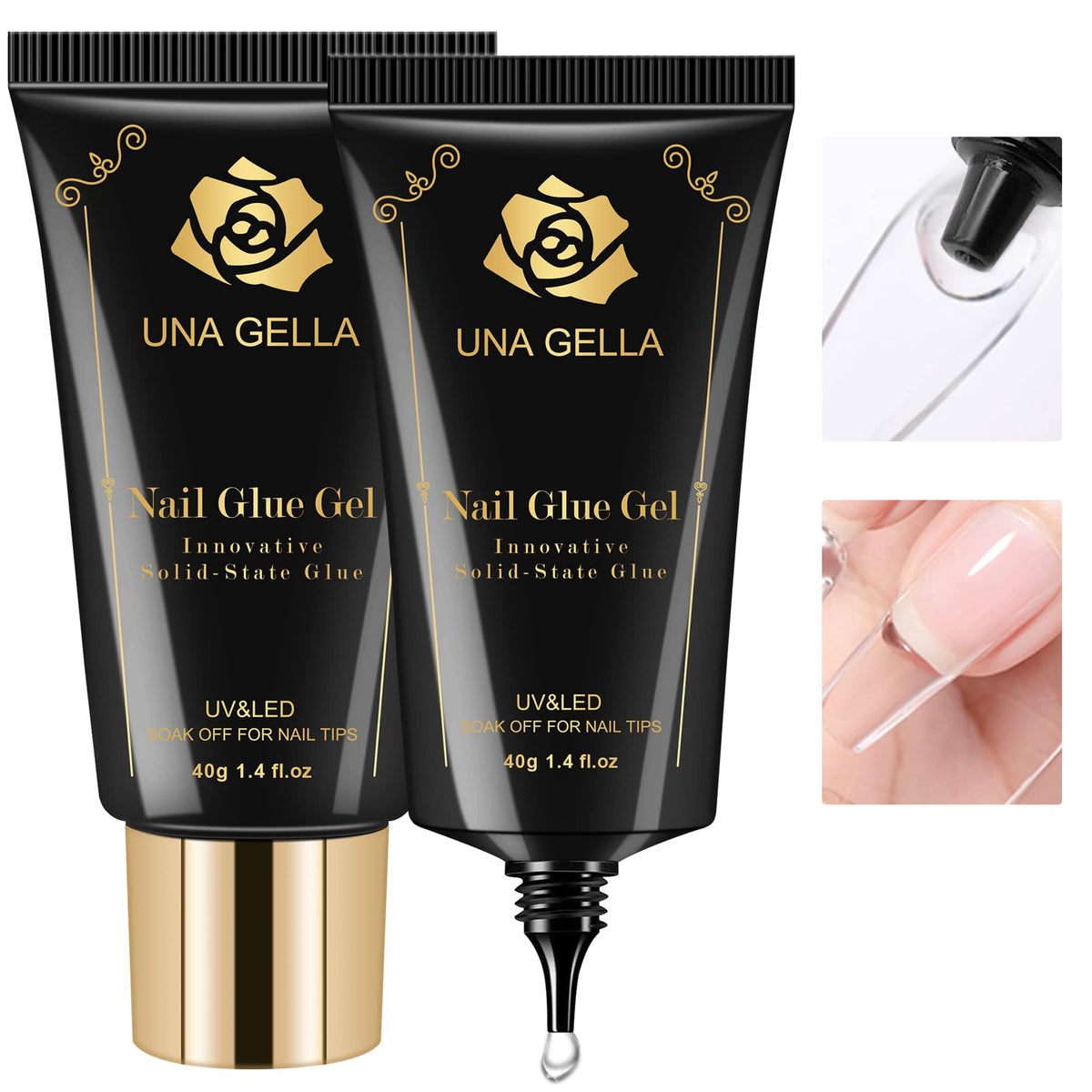 UNA GELLA front packaging showing twin 40g tubes and product benefits for durable wear