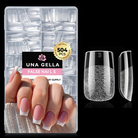 UNA GELLA front packaging showing 504pcs short square tips and benefits