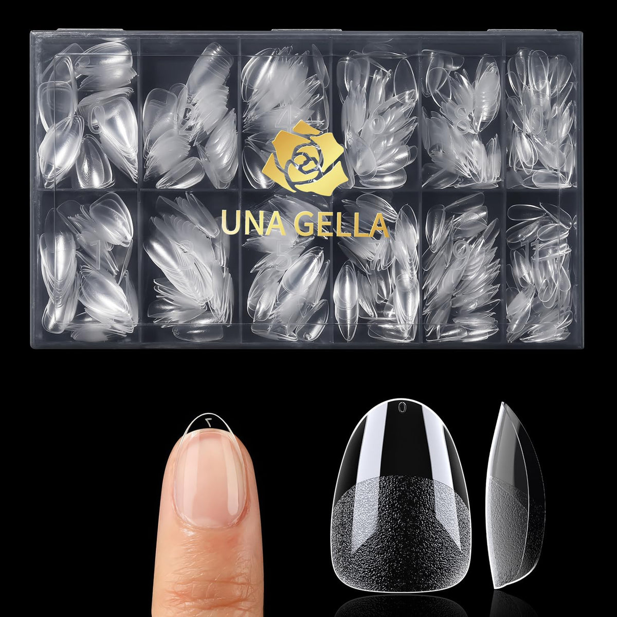 UNA GELLA front packaging showing full 504-piece kit and benefits