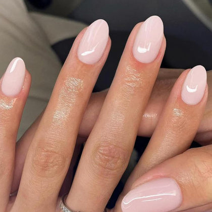 UNA GELLA front packaging showing glossy pastel baby pink nails for instant polish