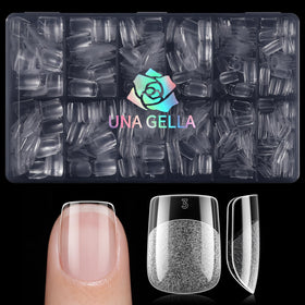 UNA GELLA front packaging showing 600 extra-short square tips and sizes