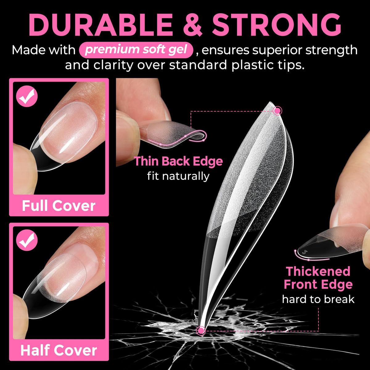 UNA GELLA finished full-set oval nails showing natural-looking result