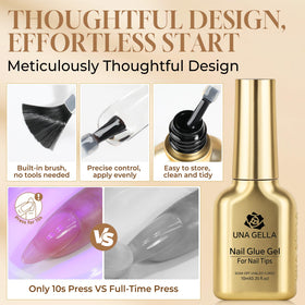 UNA GELLA filling gap demonstration between natural nail and clear tip for strong bond