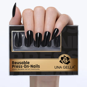 UNA GELLA close-up of glossy black surface highlighting smooth shine and realistic look