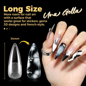 UNA GELLA showing glue applied under tip to illustrate strong bonding