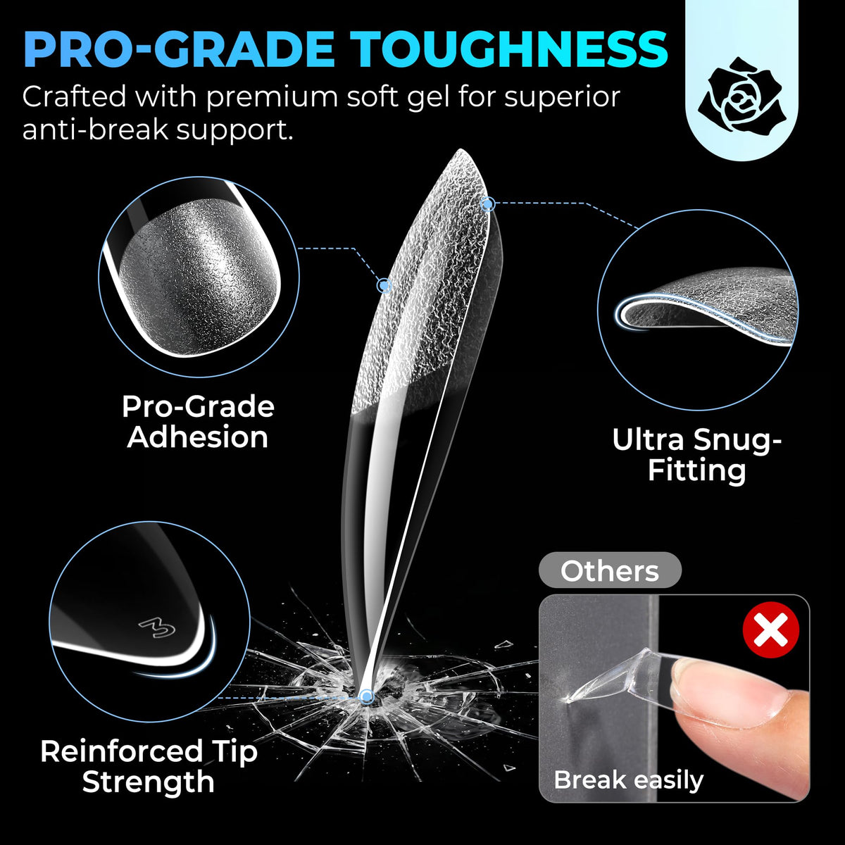 UNA GELLA hand model wearing medium stiletto tips for natural look