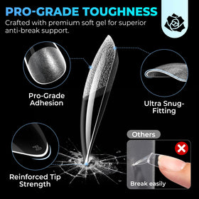 UNA GELLA hand model wearing medium stiletto tips for natural look