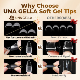 UNA GELLA tips in hand to show scale and fit, helping choose correct sizes easily
