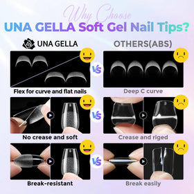 UNA GELLA tips in hand showing scale and lightweight comfort benefit
