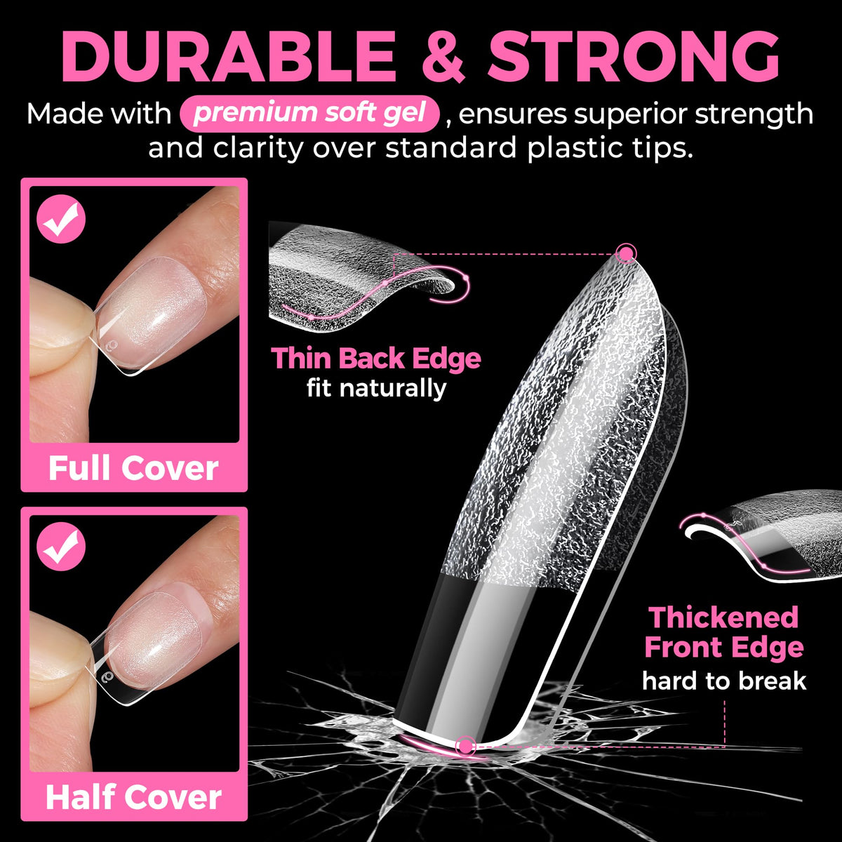 UNA GELLA being applied on a hand demonstrating easy press-on application for fast manicures
