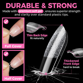 UNA GELLA being applied on a hand demonstrating easy press-on application for fast manicures