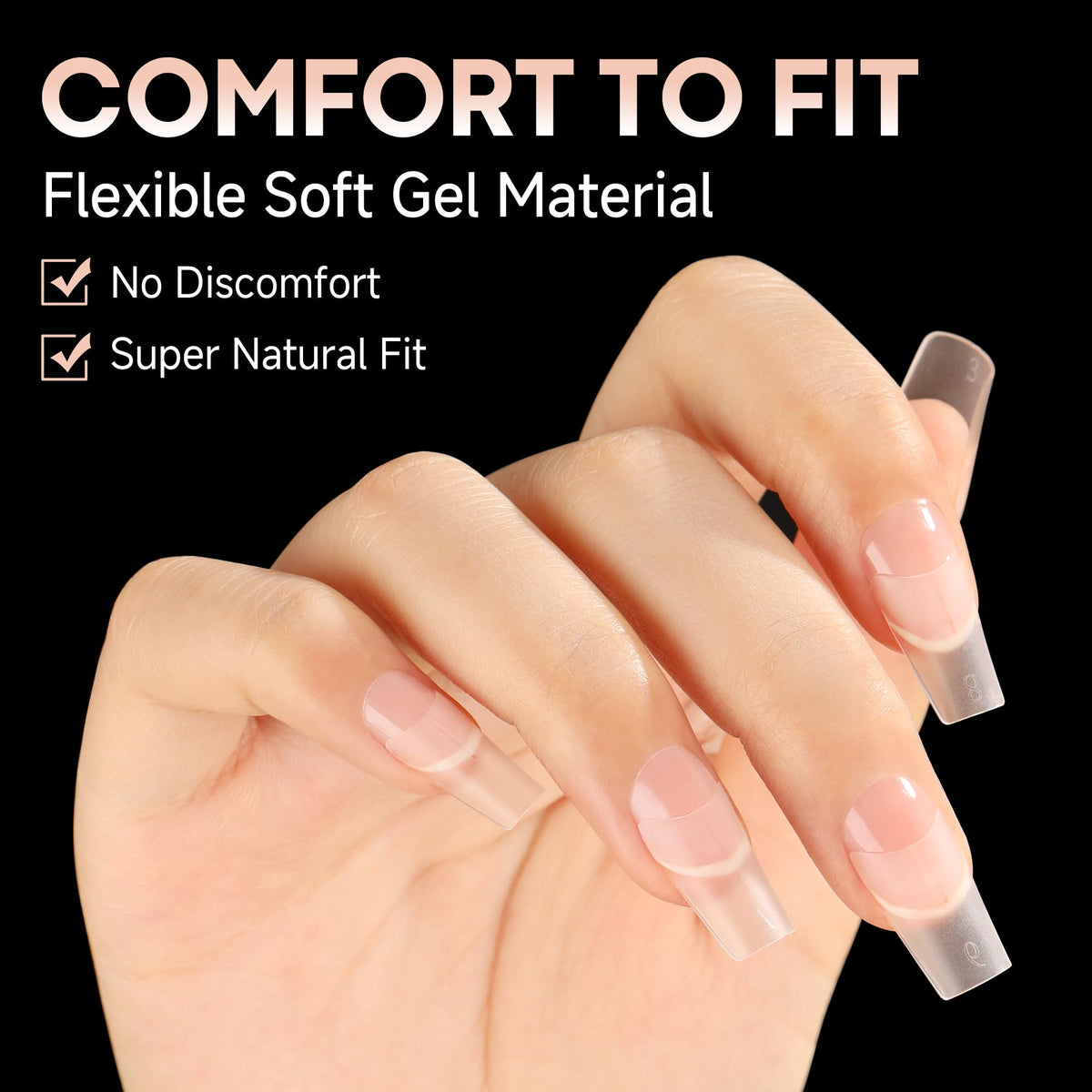 UNA GELLA tips applied on natural nails demonstrating natural fit and comfortable wear