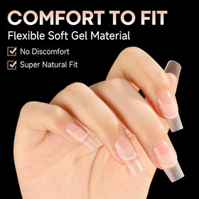 UNA GELLA tips applied on natural nails demonstrating natural fit and comfortable wear