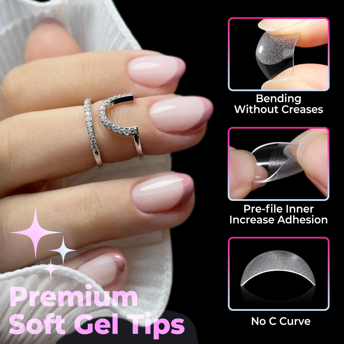 UNA GELLA nail tip being applied demonstrating beginner-friendly alignment