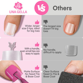 UNA GELLA tips applied on toes in sandals for instant polished pedicure benefit