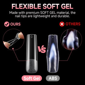 UNA GELLA tip being pressed on a natural nail demonstrating quick at-home application