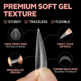 UNA GELLA stiletto tips applied during gel extension, speeds up DIY service
