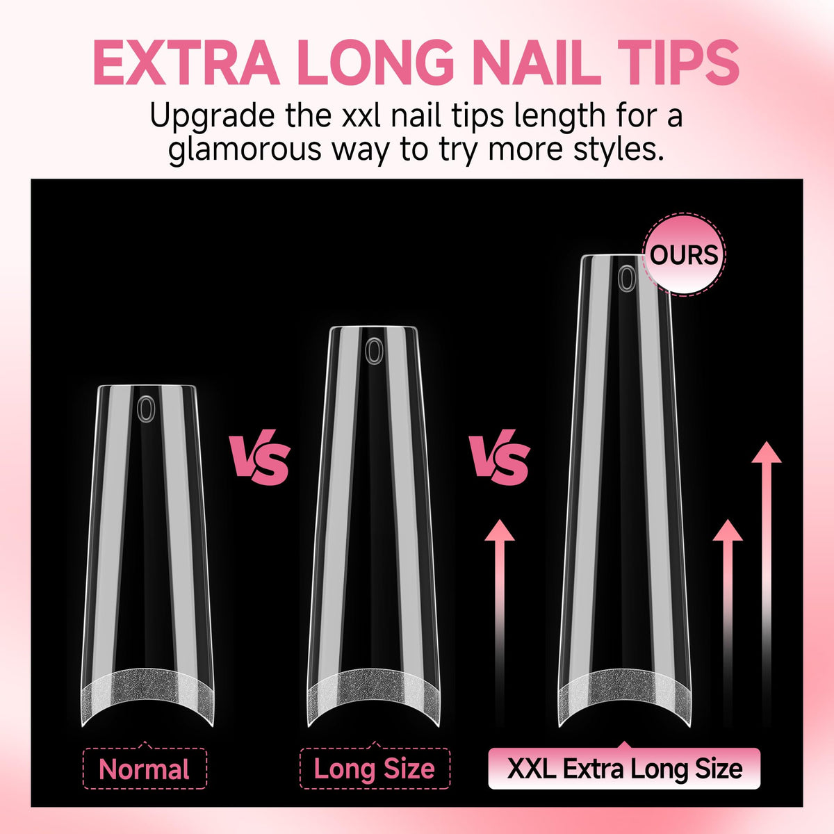 UNA GELLA tips held by hand showing extra-long scale for dramatic look