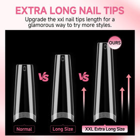 UNA GELLA tips held by hand showing extra-long scale for dramatic look