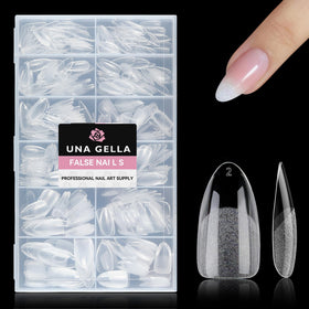 UNA GELLA finished almond nails in lifestyle setting for inspiration