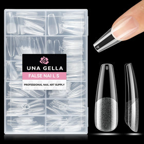 UNA GELLA front packaging showing 216 clear long coffin tips and benefits