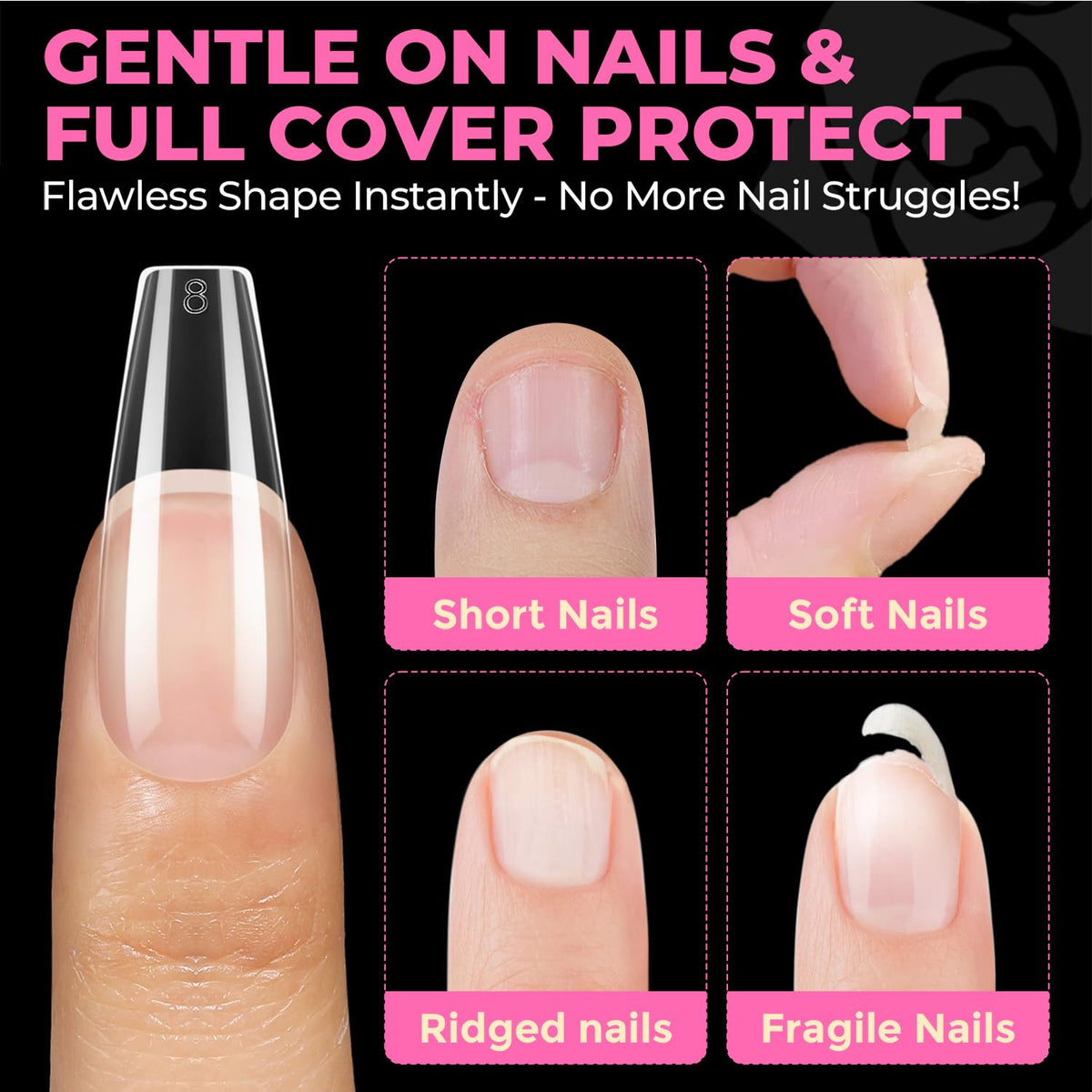 UNA GELLA finished polished coffin nails illustrating salon-style result