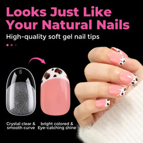 UNA GELLA polished short oval nails showcasing smooth finish and art